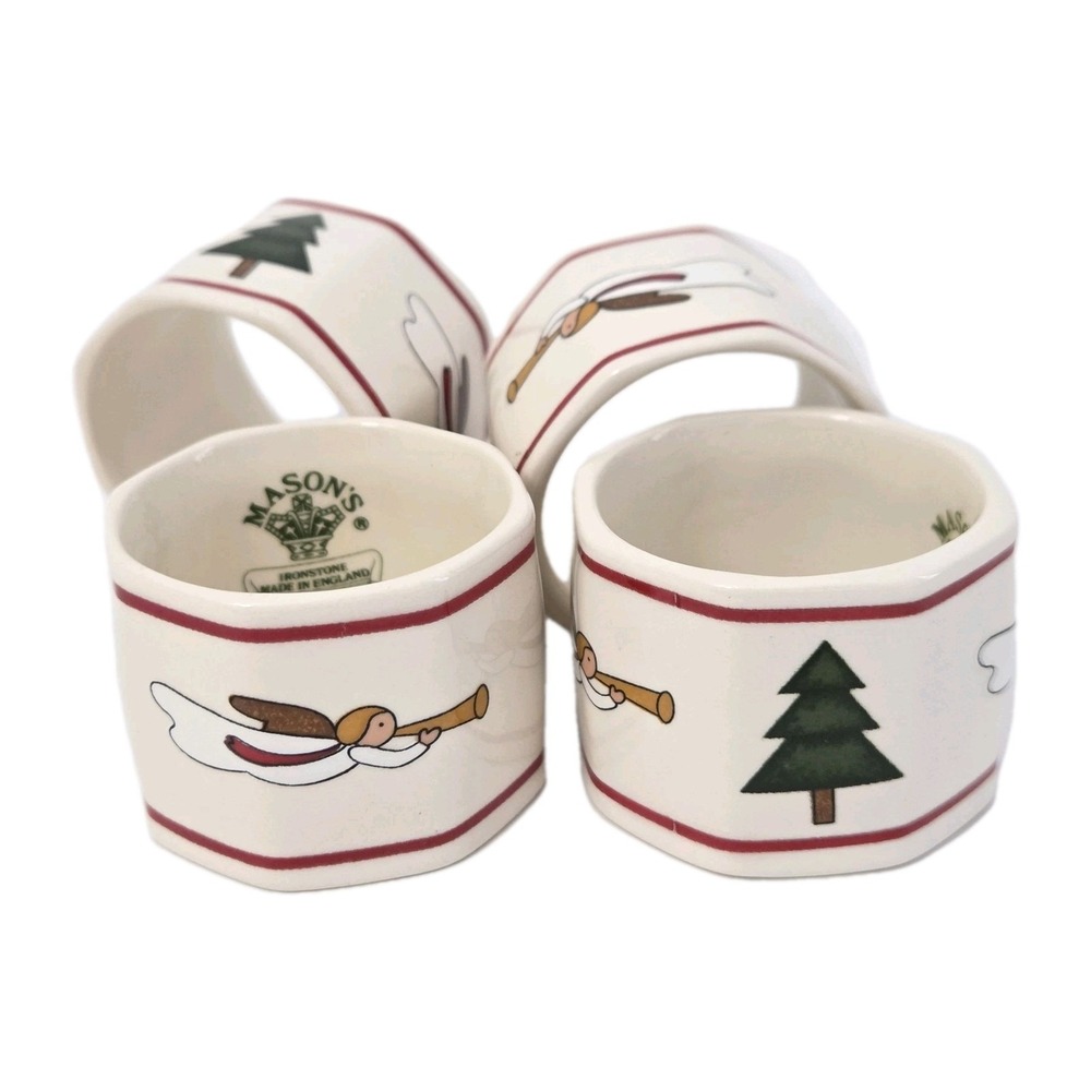 Mason's Christmas Village Napkin Rings Lot Of 4 Made In England Ironstone